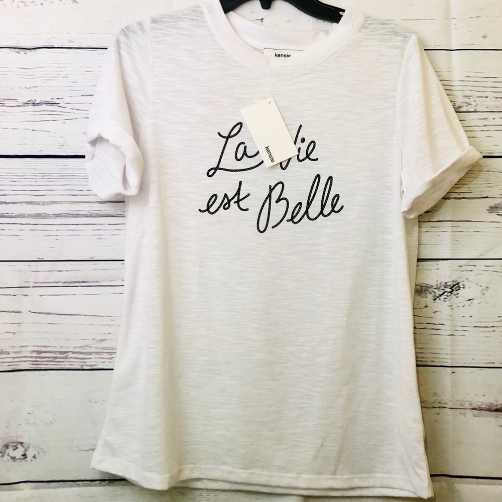 Kenzie “La Vie est Belle” Linen Blend Tee EUC